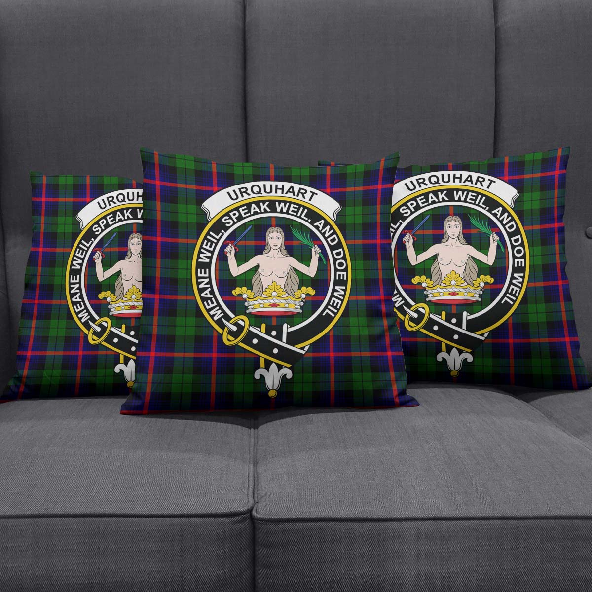 Urquhart Modern Tartan Pillow Cover with Family Crest Square Pillow Cover - Tartanvibesclothing