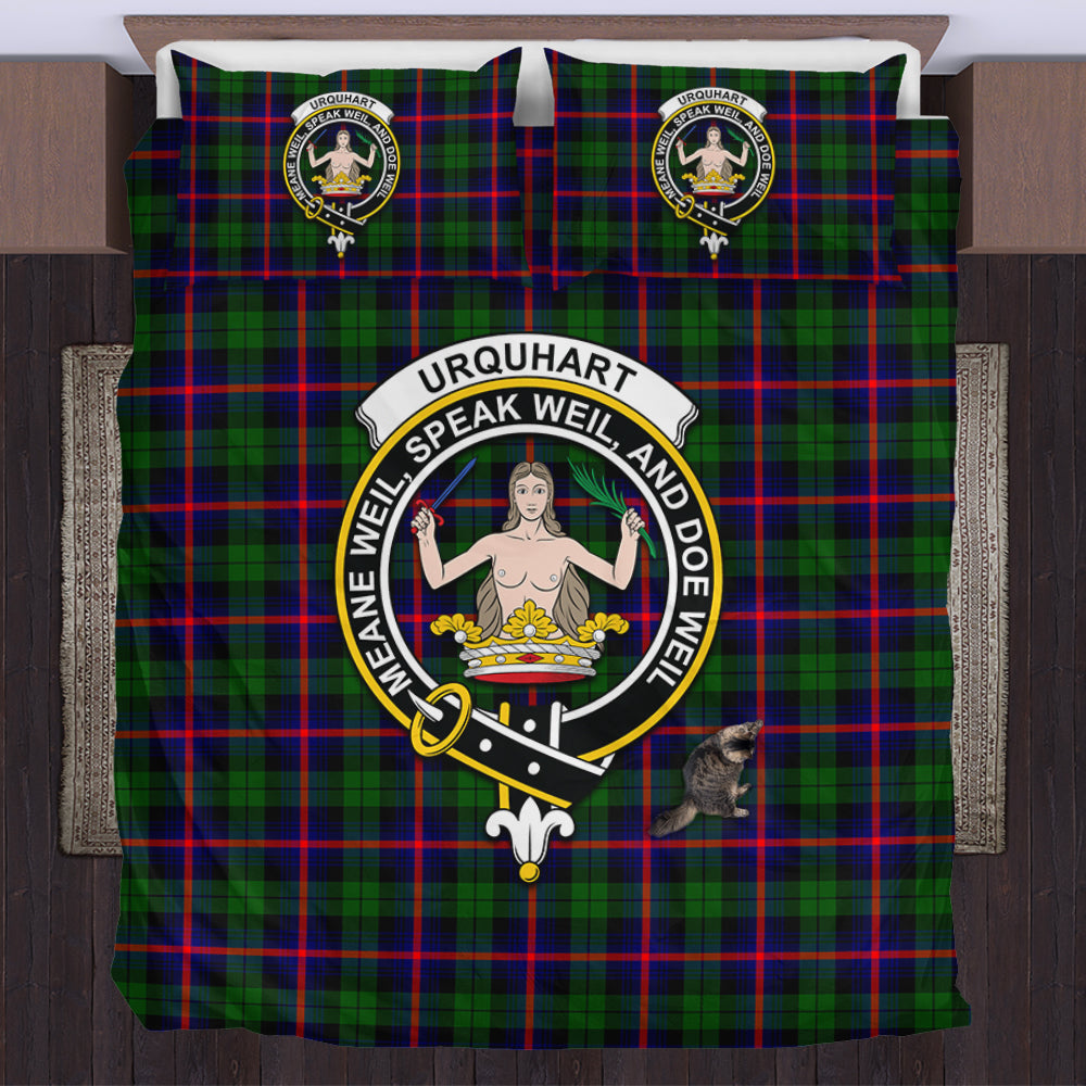 urquhart-modern-tartan-bedding-set-with-family-crest