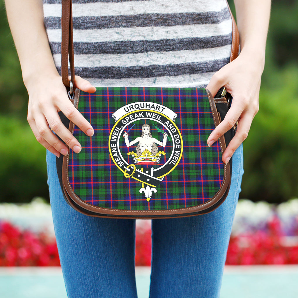 Urquhart Modern Tartan Saddle Bag with Family Crest One Size - Tartan Vibes Clothing