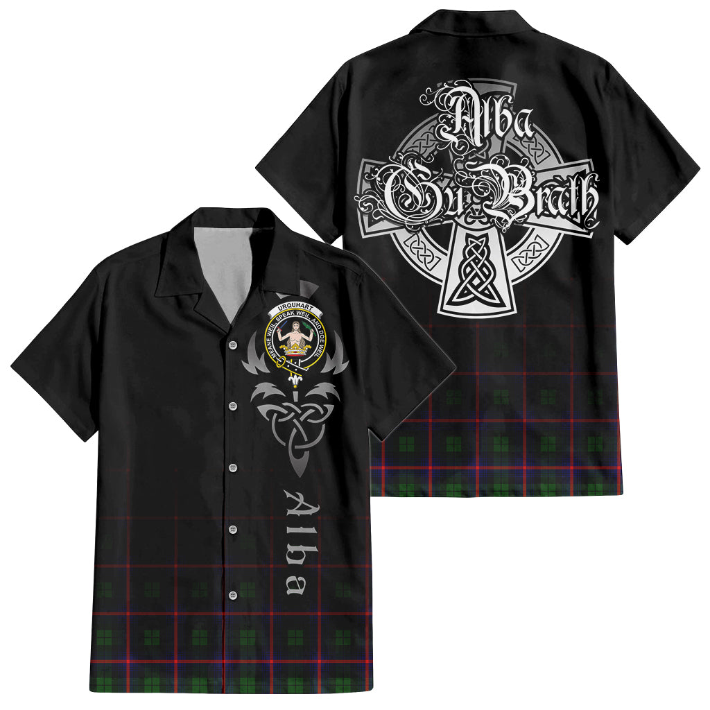 Tartan Vibes Clothing Urquhart Modern Tartan Short Sleeve Button Up Featuring Alba Gu Brath Family Crest Celtic Inspired