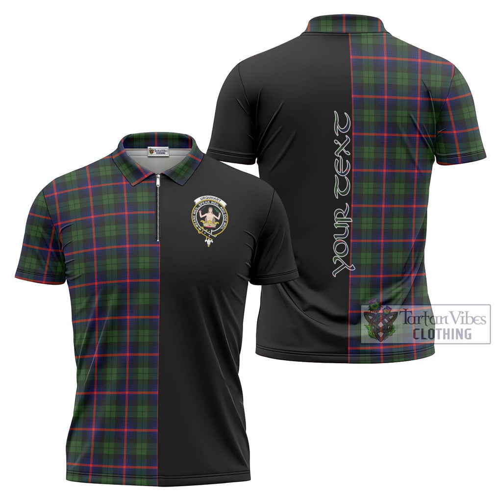 Urquhart Modern Tartan Zipper Polo Shirt with Family Crest and Half Of Me Style Unisex - Tartanvibesclothing Shop