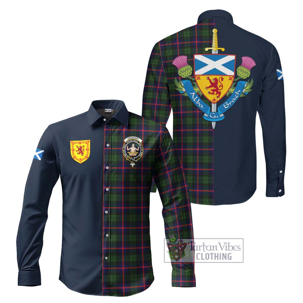 Tartan Vibes Clothing Urquhart Modern Tartan Long Sleeve Button Shirt with Scottish Lion Royal Arm Half Style