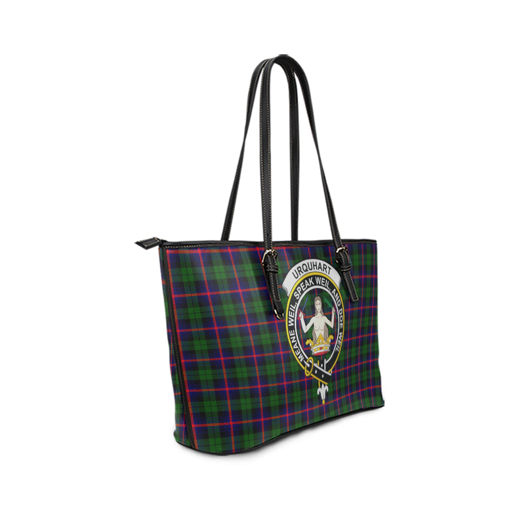 Urquhart Modern Tartan Leather Tote Bag with Family Crest - Tartan Vibes Clothing