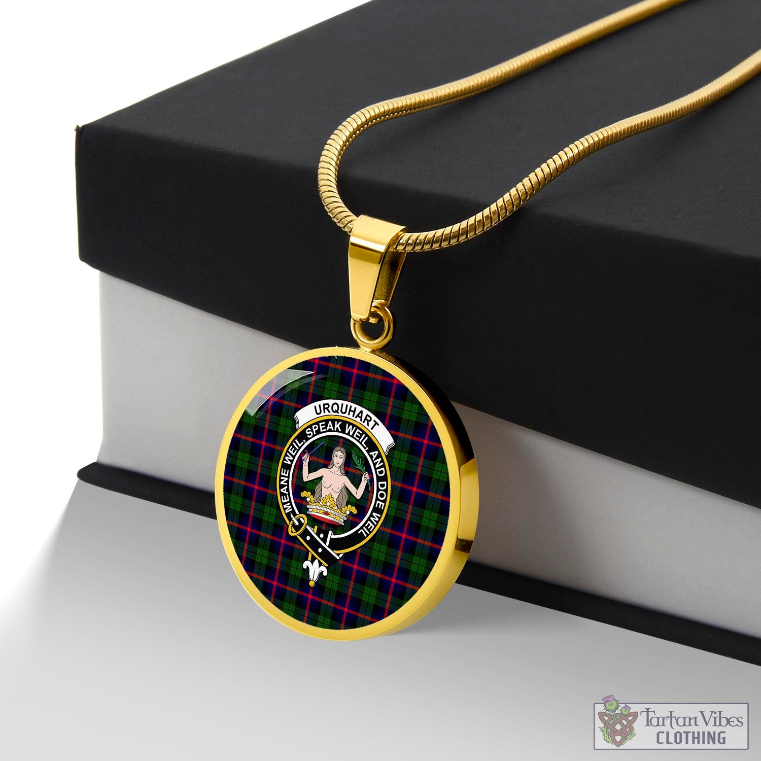 Tartan Vibes Clothing Urquhart Modern Tartan Circle Necklace with Family Crest