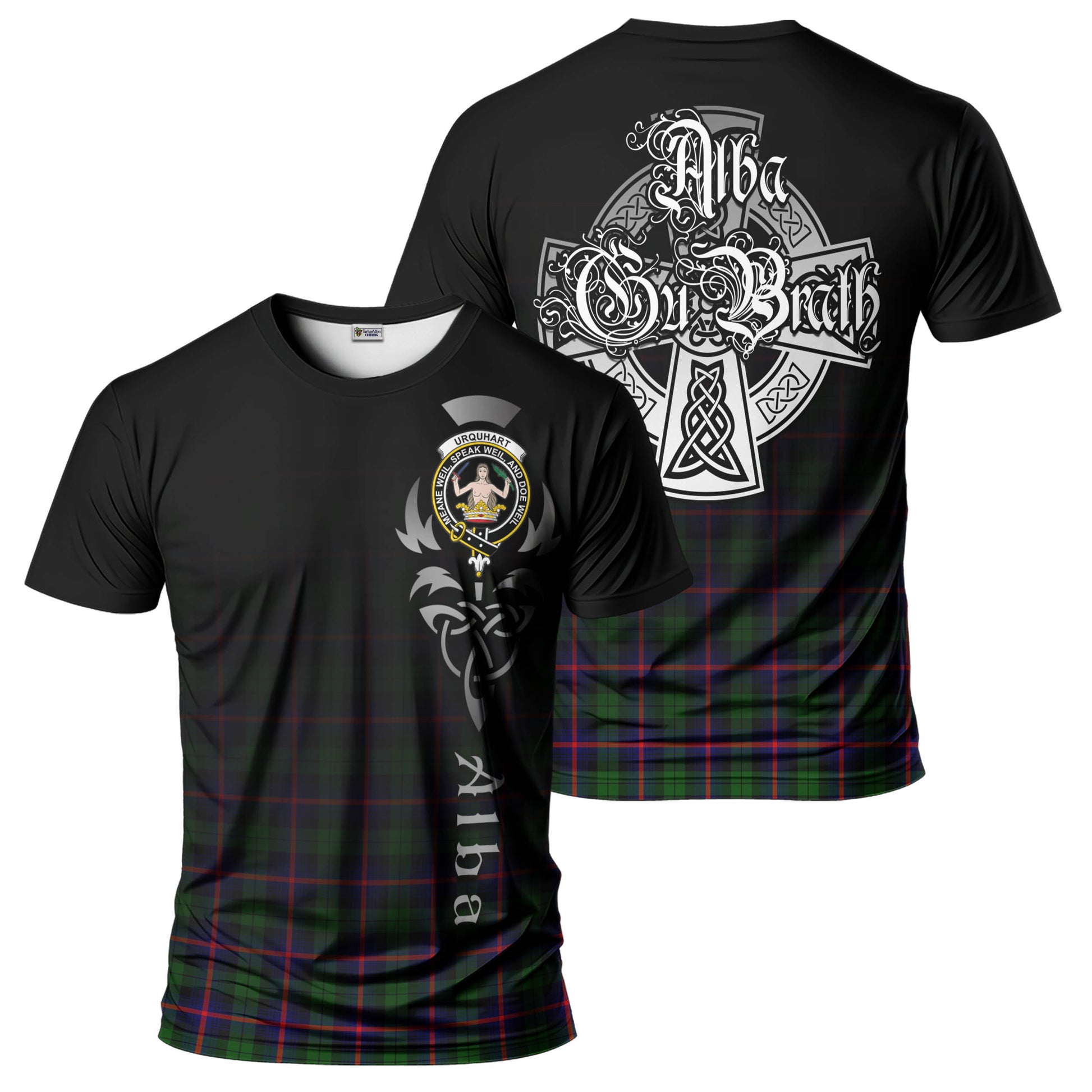 Tartan Vibes Clothing Urquhart Modern Tartan T-Shirt Featuring Alba Gu Brath Family Crest Celtic Inspired