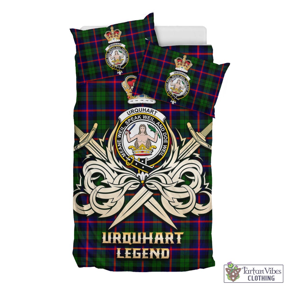 Tartan Vibes Clothing Urquhart Modern Tartan Bedding Set with Clan Crest and the Golden Sword of Courageous Legacy