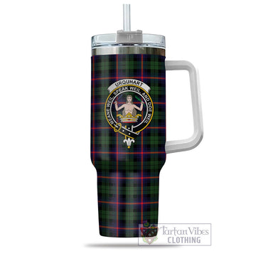 Urquhart Modern Tartan Tumbler with Handle with Family Crest