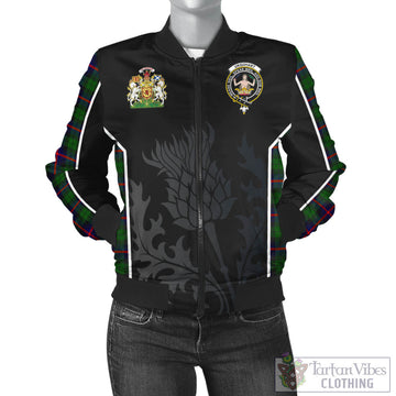 Urquhart Modern Tartan Bomber Jacket with Family Crest and Scottish Thistle Vibes Sport Style