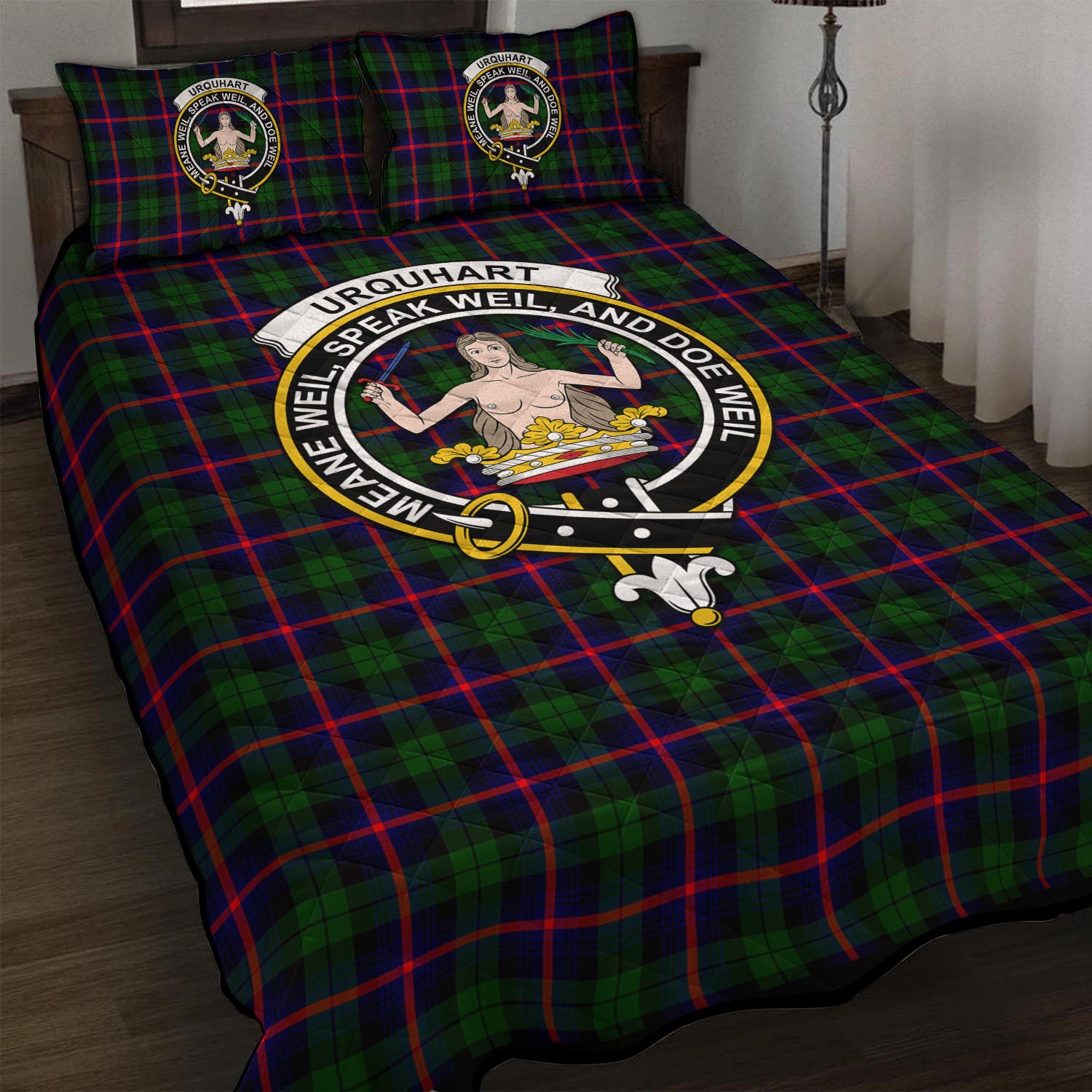 Urquhart Modern Tartan Quilt Bed Set with Family Crest - Tartan Vibes Clothing