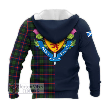 Urquhart Modern Tartan Knitted Hoodie Alba with Scottish Lion Royal Arm Half Style