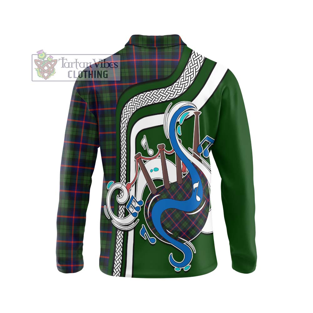 Tartan Vibes Clothing Urquhart Modern Tartan Long Sleeve Polo Shirt with Epic Bagpipe Style