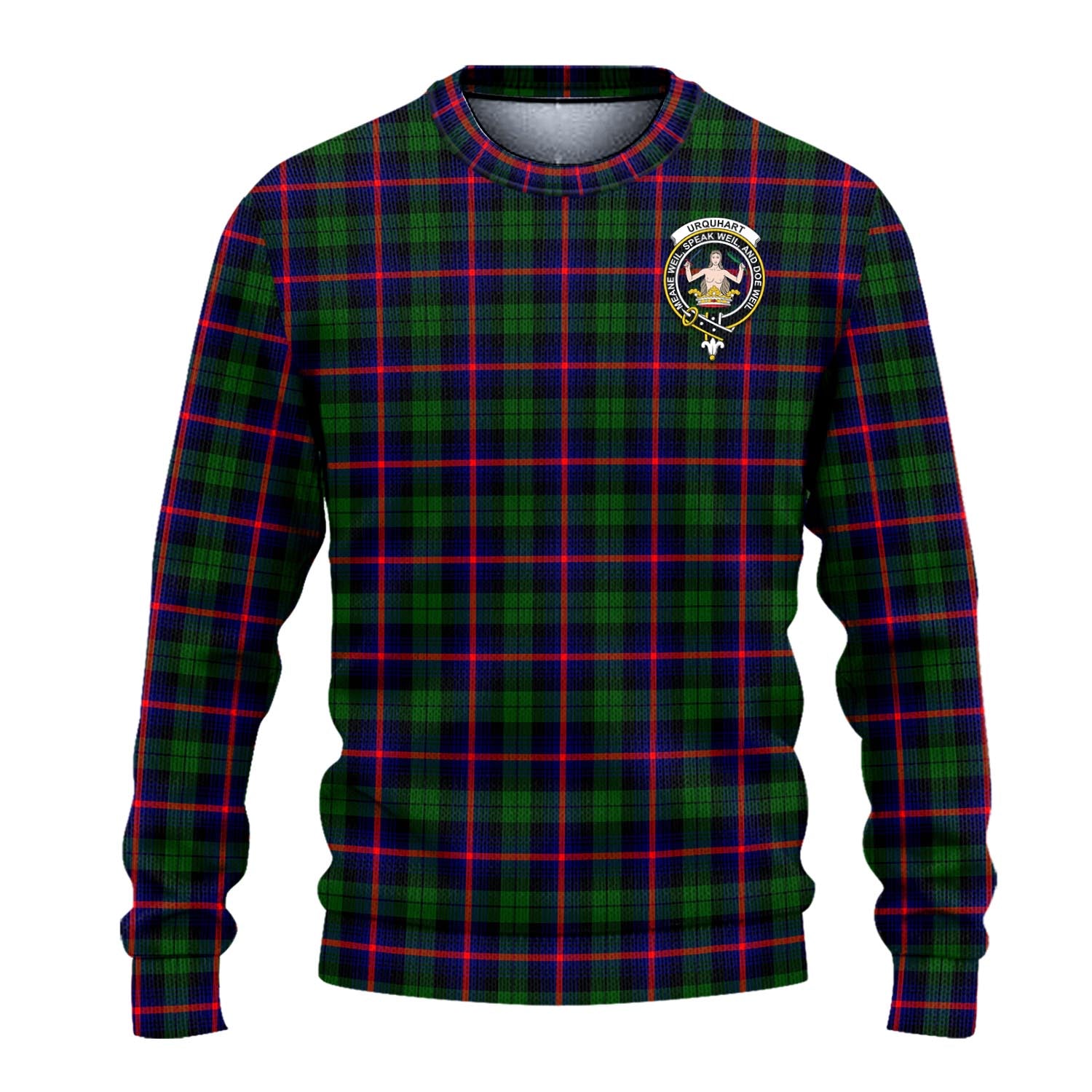 Urquhart Modern Tartan Knitted Sweater with Family Crest - Tartanvibesclothing