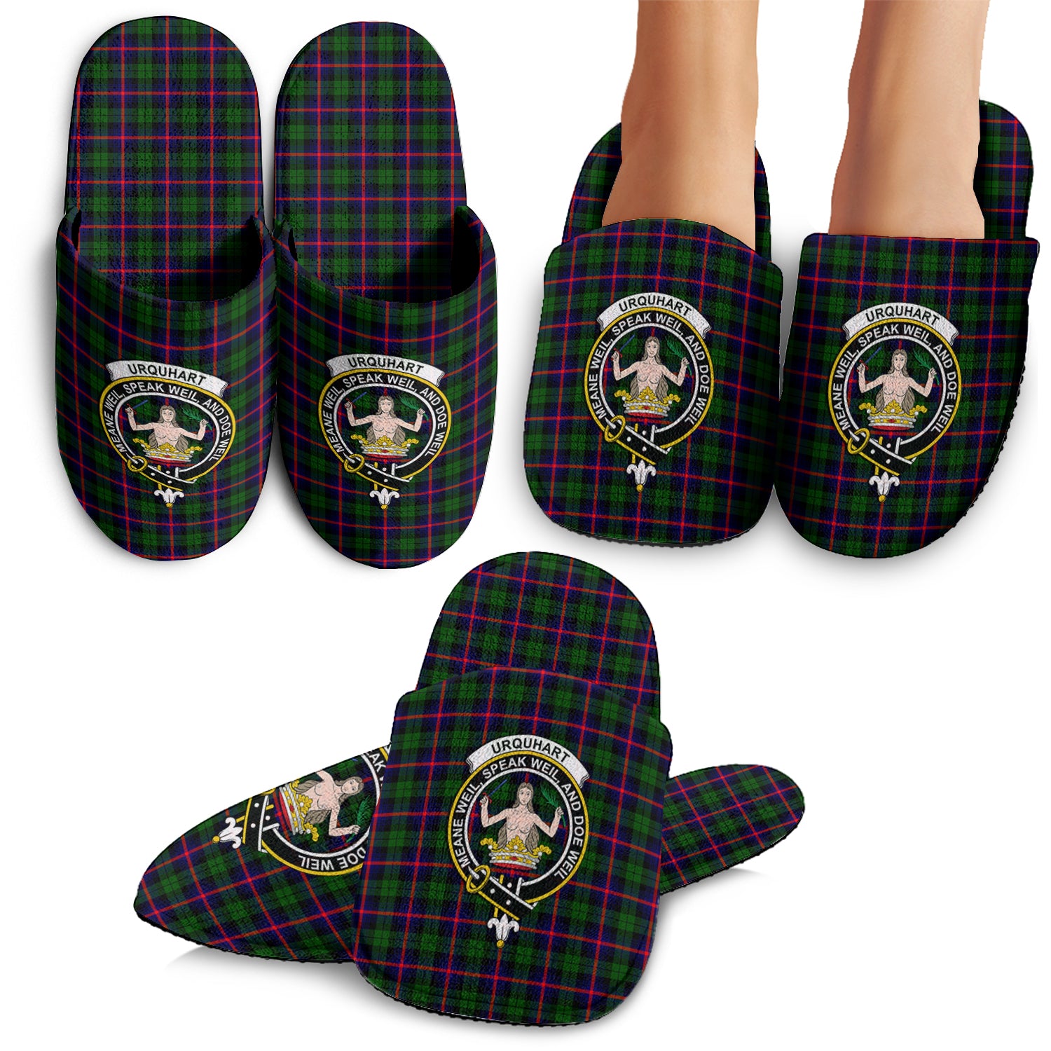 Urquhart Modern Tartan Home Slippers with Family Crest - Tartan Vibes Clothing