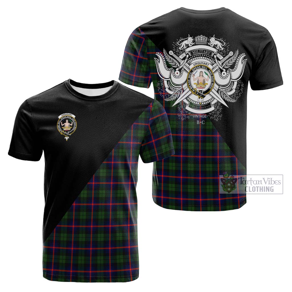 Tartan Vibes Clothing Urquhart Modern Tartan Cotton T-shirt with Family Crest and Military Logo Style