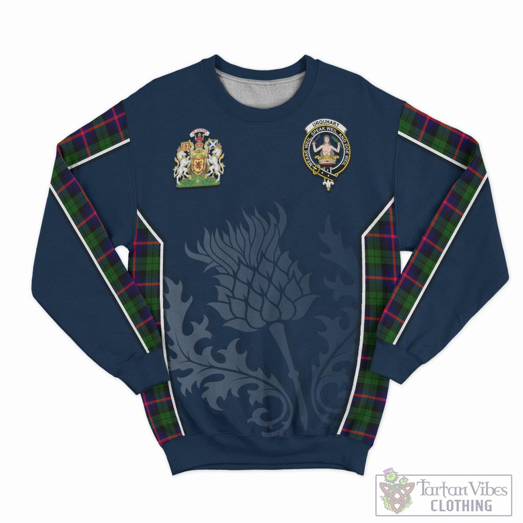 Tartan Vibes Clothing Urquhart Modern Tartan Sweatshirt with Family Crest and Scottish Thistle Vibes Sport Style