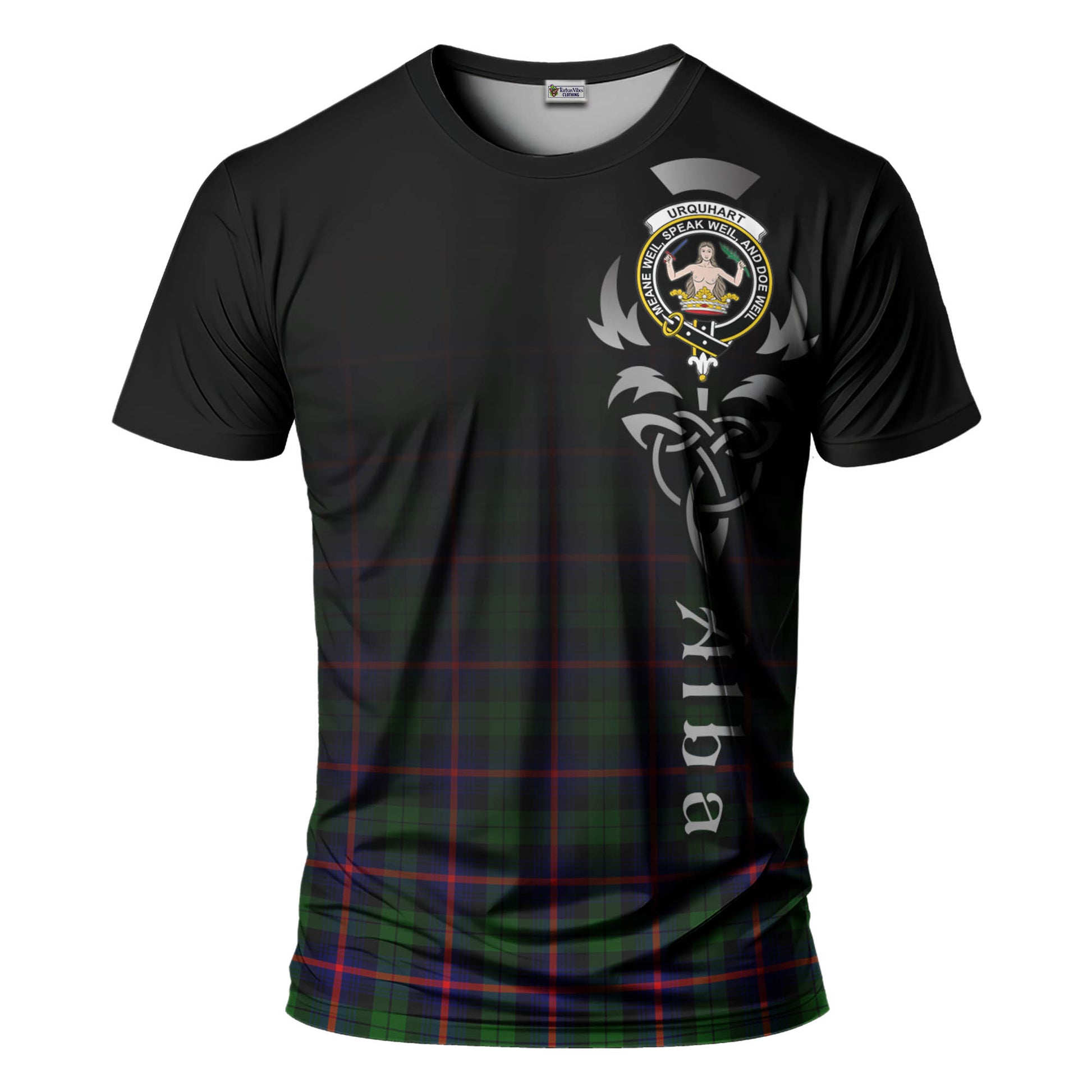 Tartan Vibes Clothing Urquhart Modern Tartan T-Shirt Featuring Alba Gu Brath Family Crest Celtic Inspired