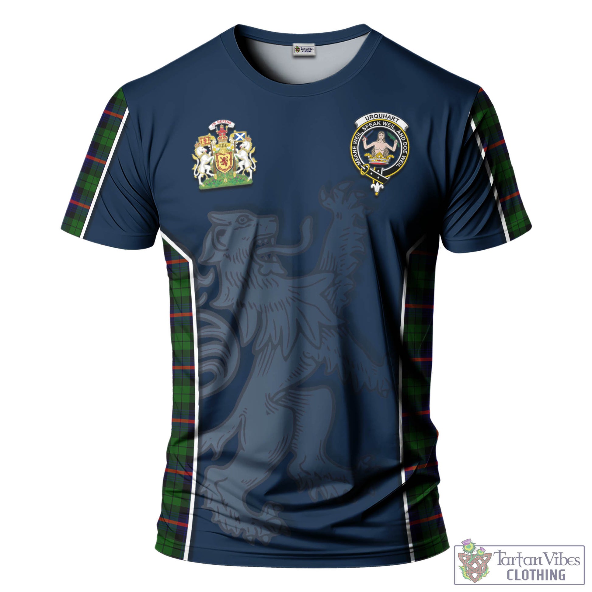 Tartan Vibes Clothing Urquhart Modern Tartan T-Shirt with Family Crest and Lion Rampant Vibes Sport Style