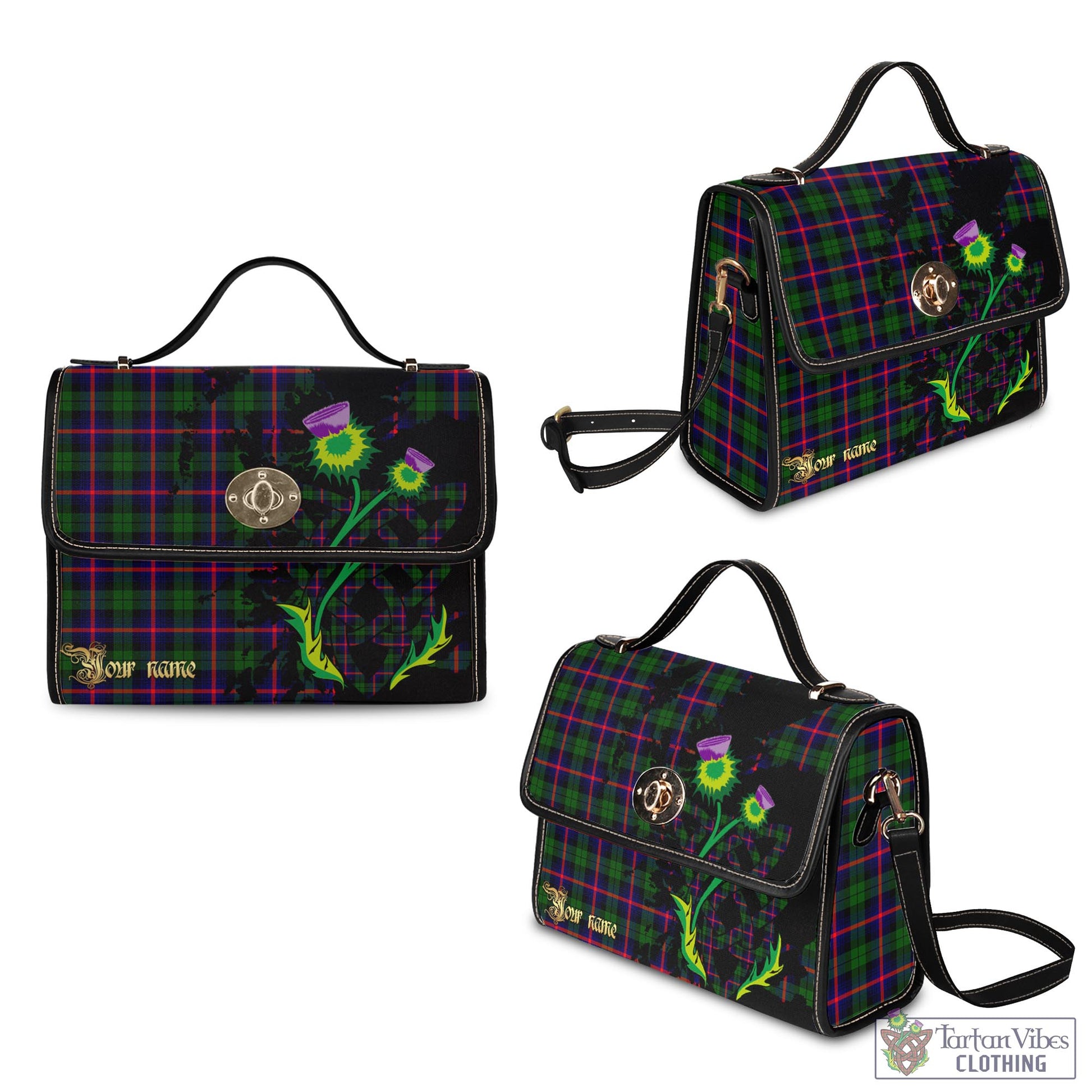 Tartan Vibes Clothing Urquhart Modern Tartan Waterproof Canvas Bag with Scotland Map and Thistle Celtic Accents