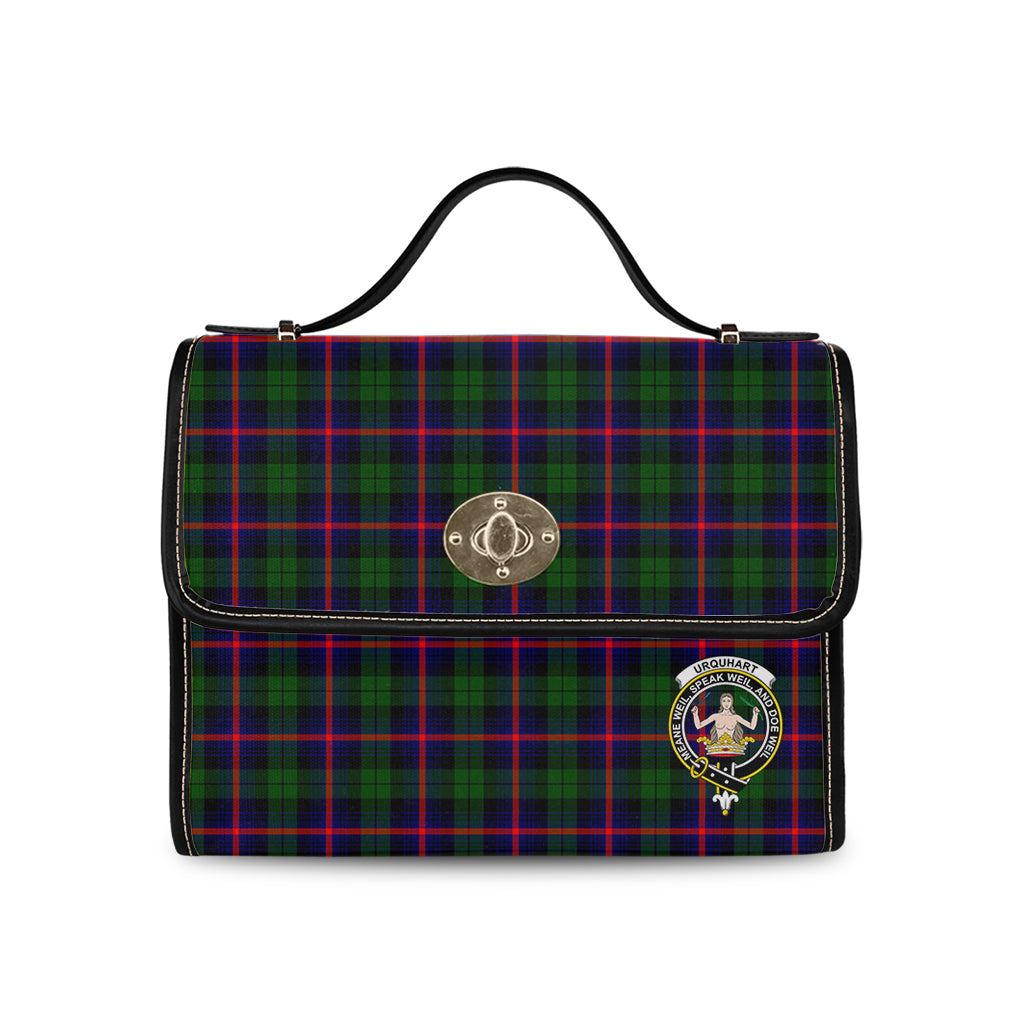 urquhart-modern-tartan-leather-strap-waterproof-canvas-bag-with-family-crest