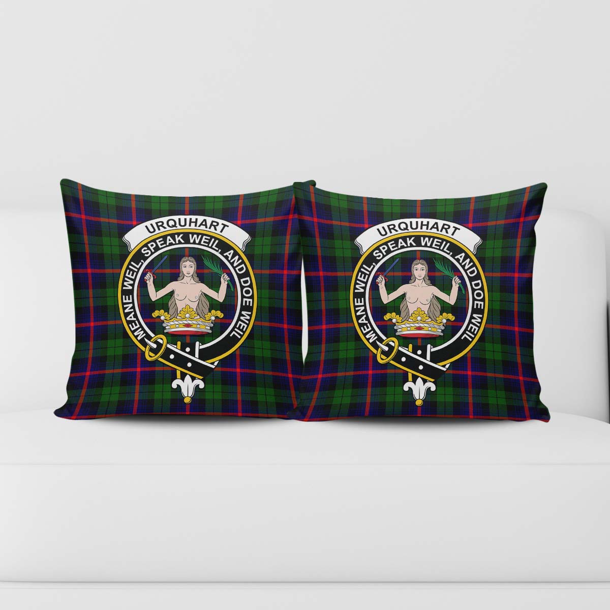 Urquhart Modern Tartan Pillow Cover with Family Crest - Tartanvibesclothing