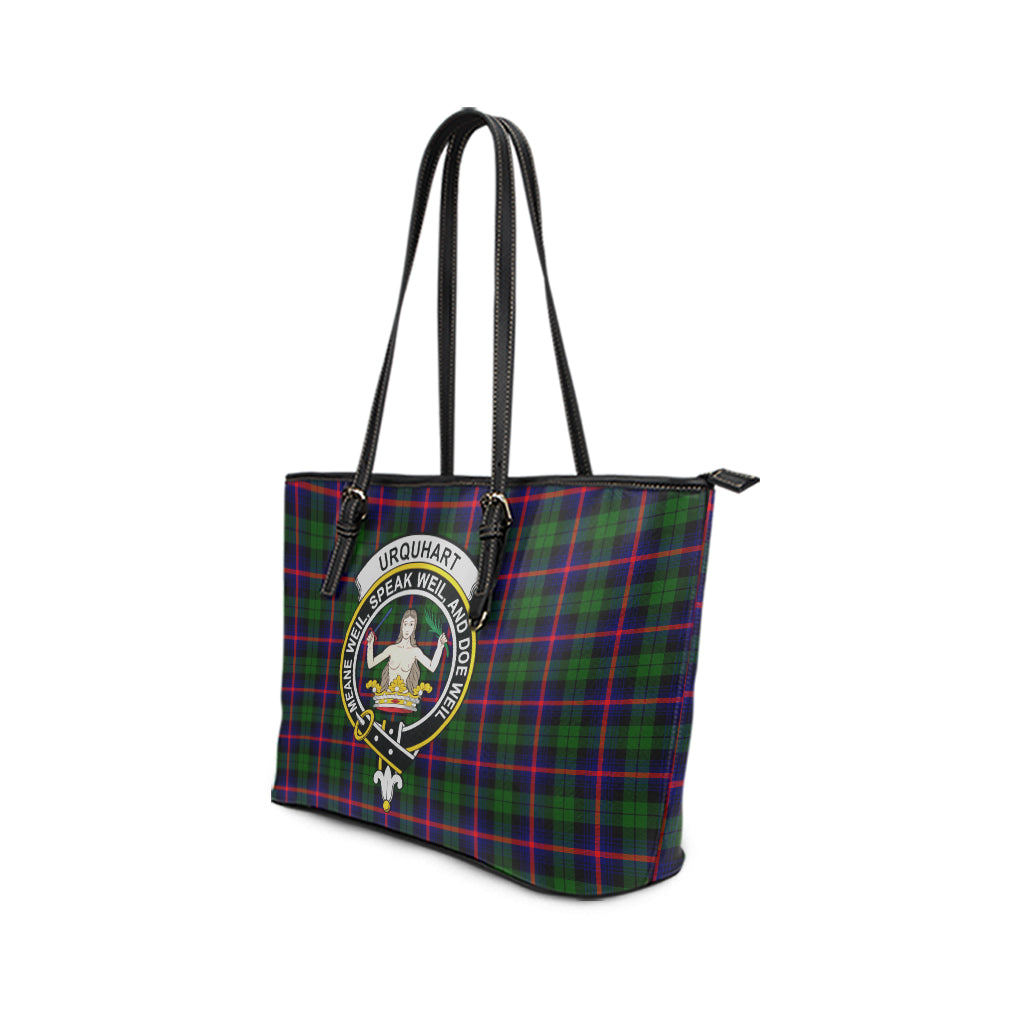 Urquhart Modern Tartan Leather Tote Bag with Family Crest - Tartan Vibes Clothing