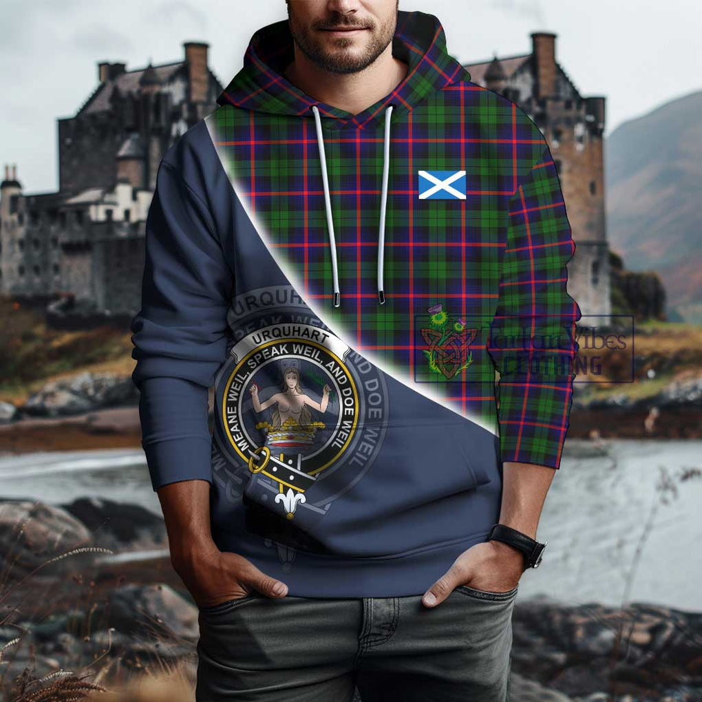 Urquhart Modern Tartan Hoodie with Personalised National Flag and Family Crest Half Style - Tartanvibesclothing Shop