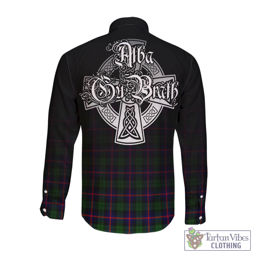 Tartan Vibes Clothing Urquhart Modern Tartan Long Sleeve Button Up Featuring Alba Gu Brath Family Crest Celtic Inspired