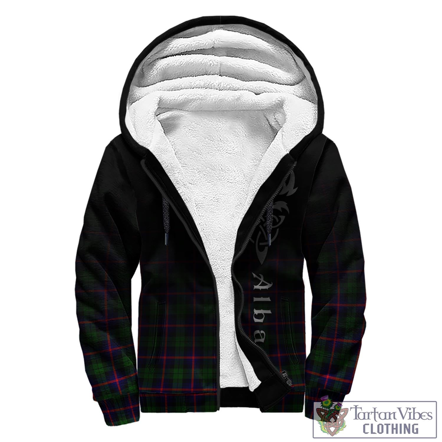 Tartan Vibes Clothing Urquhart Modern Tartan Sherpa Hoodie Featuring Alba Gu Brath Family Crest Celtic Inspired