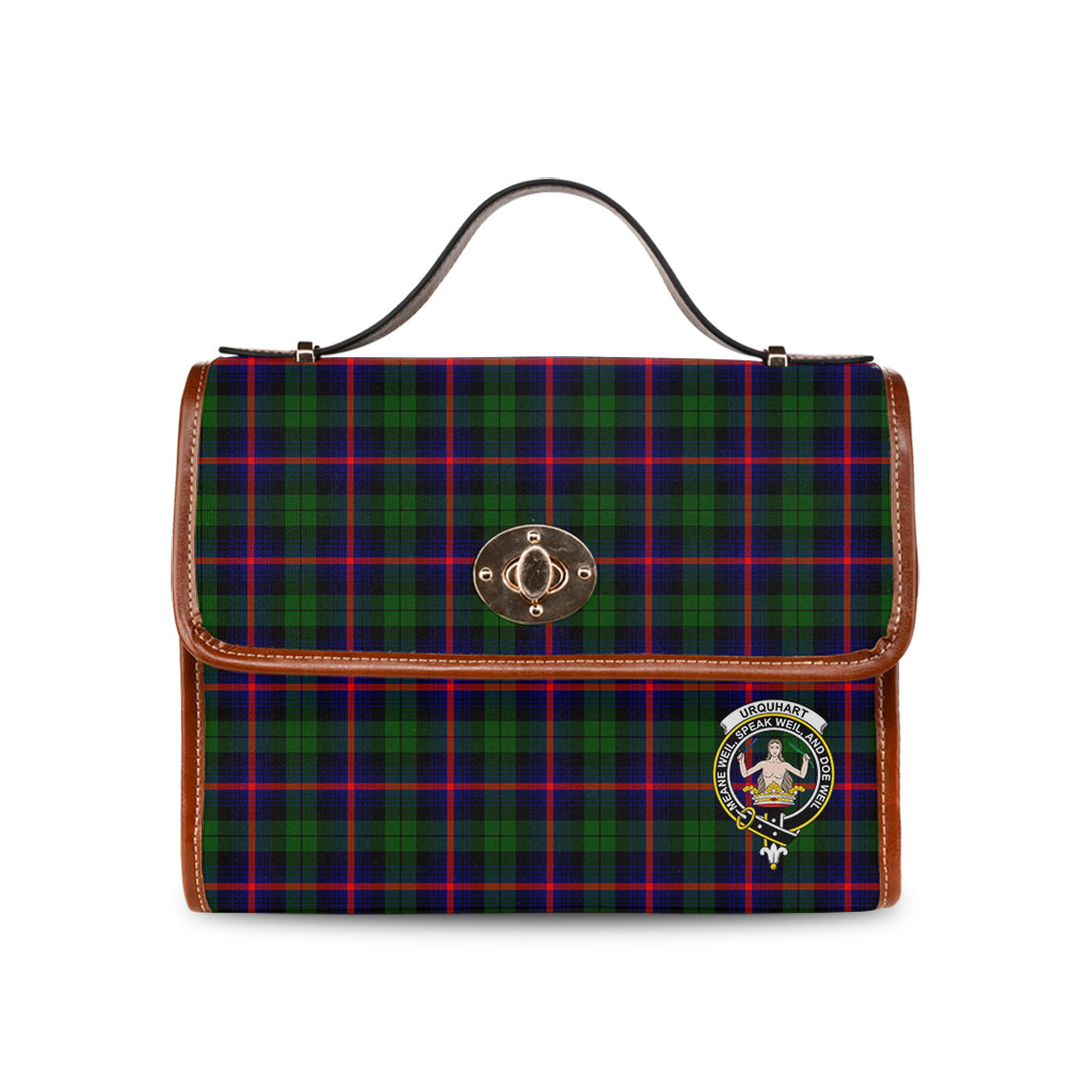 urquhart-modern-tartan-leather-strap-waterproof-canvas-bag-with-family-crest