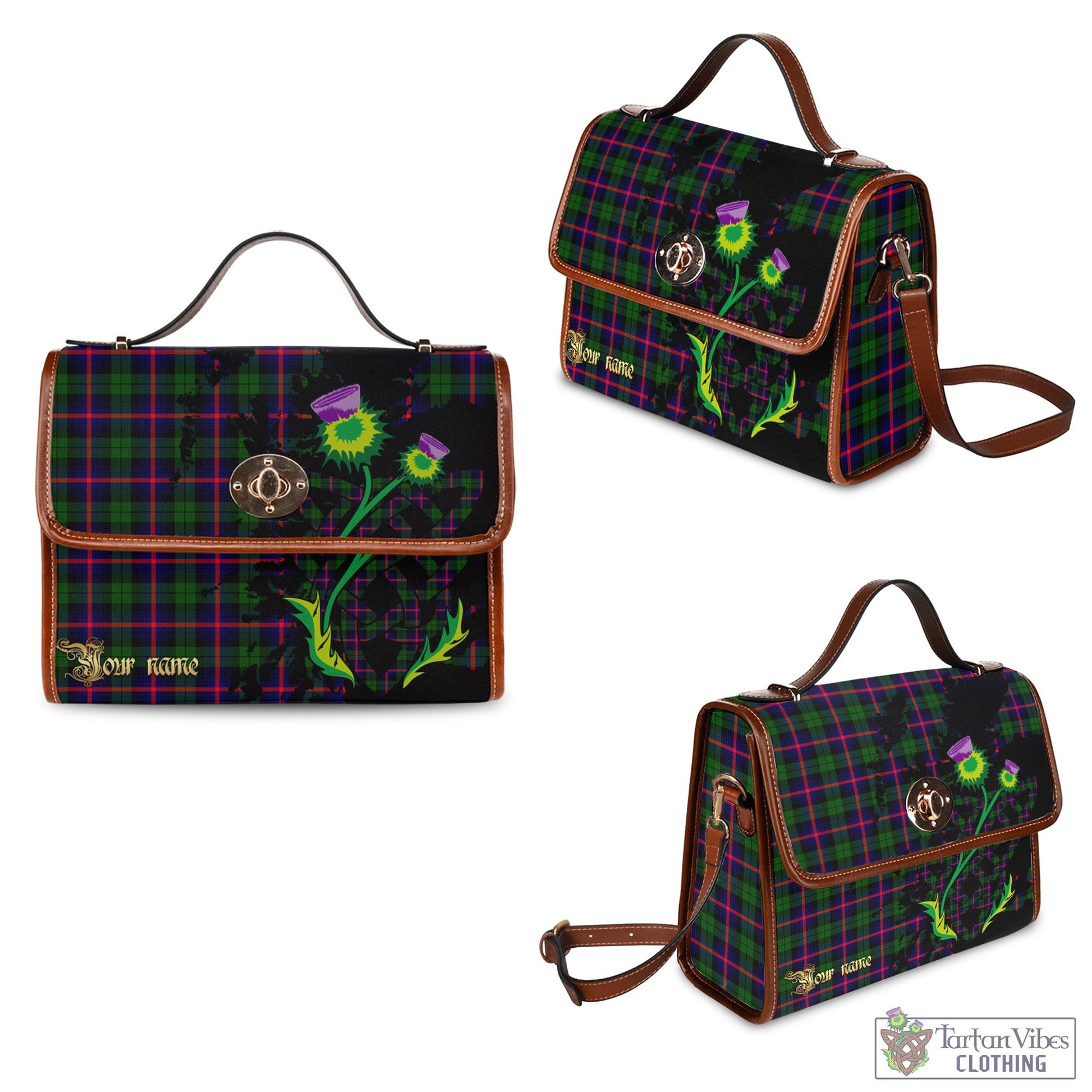 Tartan Vibes Clothing Urquhart Modern Tartan Waterproof Canvas Bag with Scotland Map and Thistle Celtic Accents