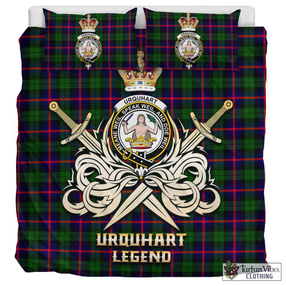 Tartan Vibes Clothing Urquhart Modern Tartan Bedding Set with Clan Crest and the Golden Sword of Courageous Legacy