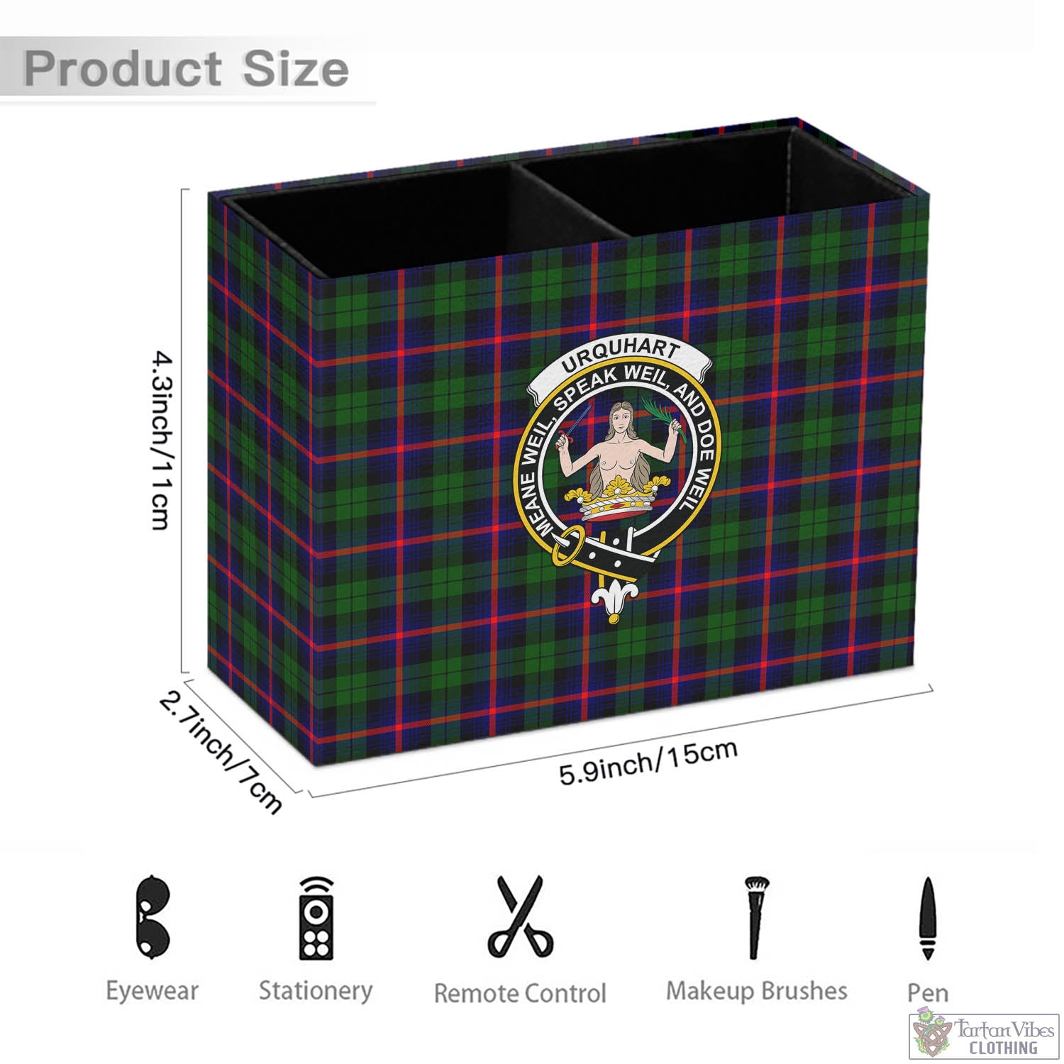 Tartan Vibes Clothing Urquhart Modern Tartan Pen Holder with Family Crest