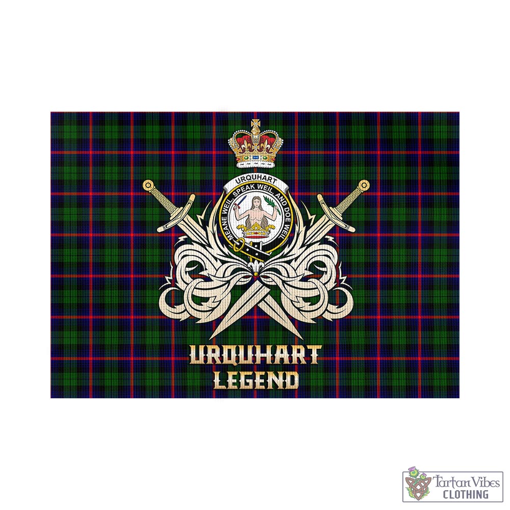 Tartan Vibes Clothing Urquhart Modern Tartan Flag with Clan Crest and the Golden Sword of Courageous Legacy