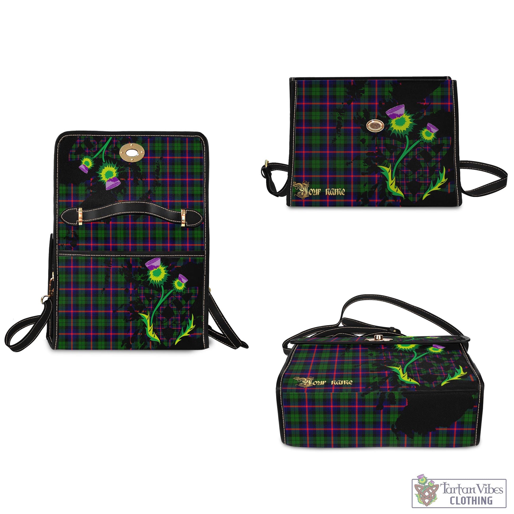 Tartan Vibes Clothing Urquhart Modern Tartan Waterproof Canvas Bag with Scotland Map and Thistle Celtic Accents