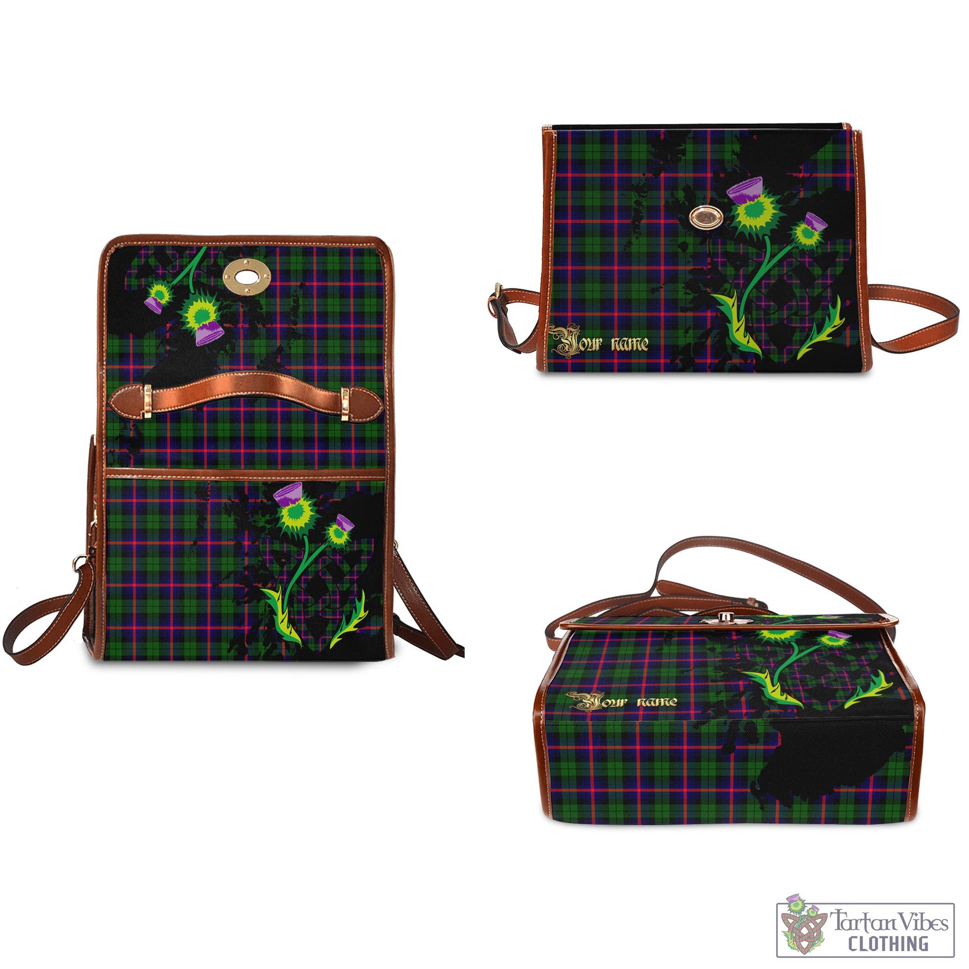 Tartan Vibes Clothing Urquhart Modern Tartan Waterproof Canvas Bag with Scotland Map and Thistle Celtic Accents