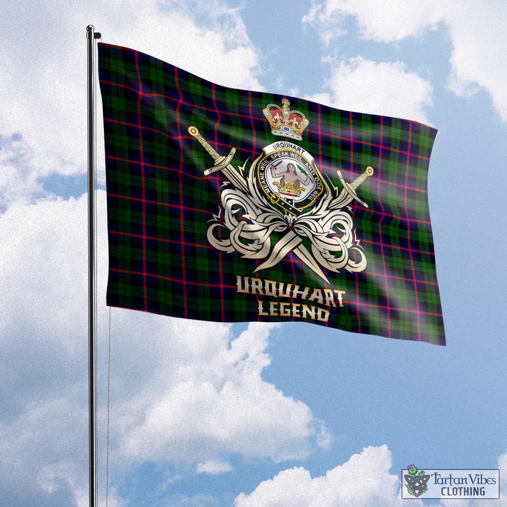 Tartan Vibes Clothing Urquhart Modern Tartan Flag with Clan Crest and the Golden Sword of Courageous Legacy