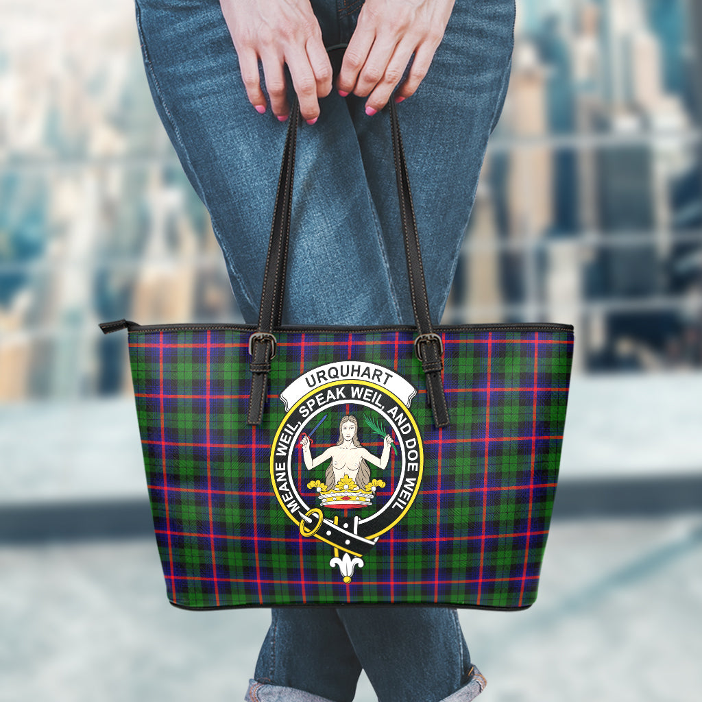 Urquhart Modern Tartan Leather Tote Bag with Family Crest - Tartan Vibes Clothing