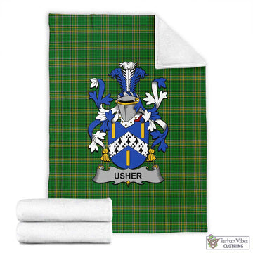 Usher Irish Clan Tartan Blanket with Coat of Arms X-Large 59 x 79 inches 150 x 200 cm - Tartan Vibes Clothing