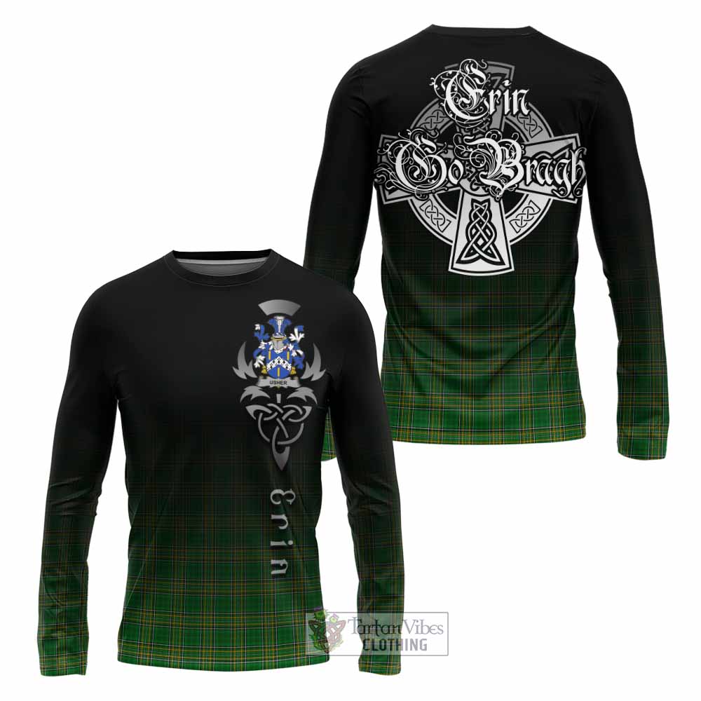 Usher Irish Clan Long Sleeve T-Shirt with Coat of Arms Erin Go Bragh Celtic Inspired - Tartan Vibes Clothing