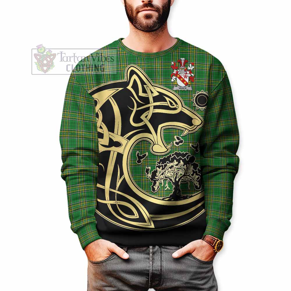 Vance Irish Tartan Sweatshirt with Coat of Arms Celtic Wolf Style - Tartan Vibes Clothing