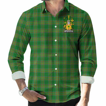 Vandeleur Irish Clan Tartan Long Sleeve Button Up with Coat of Arms Men's Shirt - Tartan Vibes Clothing
