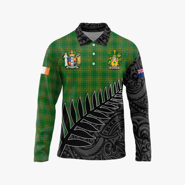 Vandeleur Irish Clan Tartan Long Sleeve Polo Shirt with Coat of Arms New Zealand Silver Fern Half Style Unisex - Tartan Vibes Clothing