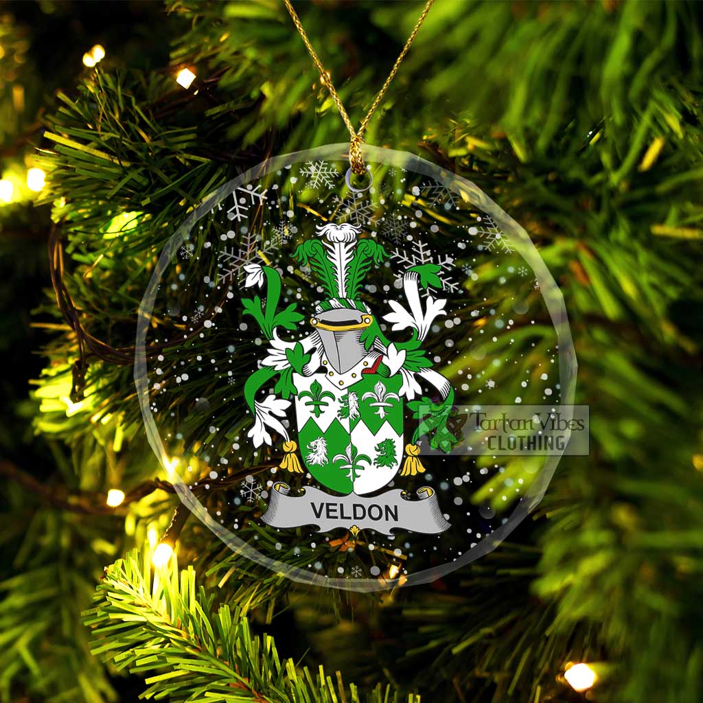 Tartan Vibes Clothing Veldon Irish Clan Christmas Glass Ornament with Coat of Arms