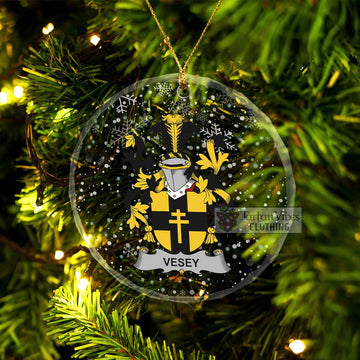 Vesey Irish Clan Christmas Glass Ornament with Coat of Arms Transparent Glass Circle - 2D-tartanvibesclothing