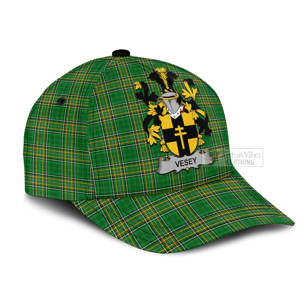 Tartan Vibes Clothing Vesey Irish Clan Tartan Classic Cap with Coat of Arms