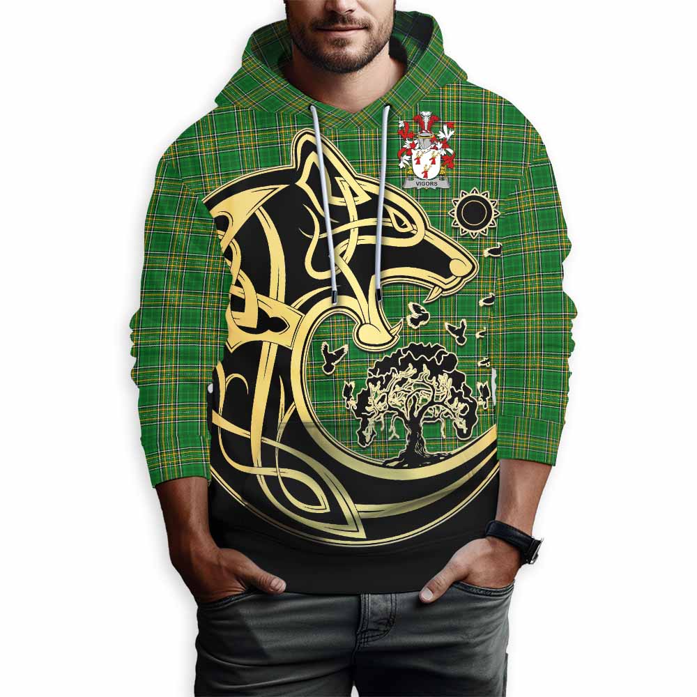 Vigors Irish Tartan Hoodie with Coat of Arms Celtic Wolf Style Pullover Hoodie - Tartan Vibes Clothing