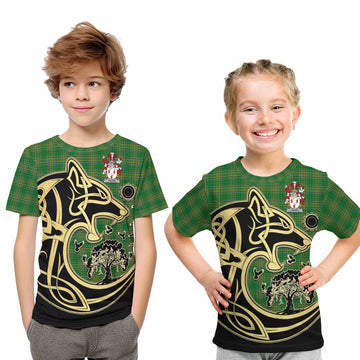 Vigors Irish Tartan Kid T-Shirt with Coat of Arms Celtic Wolf Style