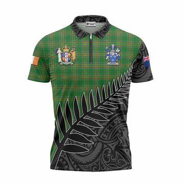 Vincent Irish Clan Tartan Zipper Polo Shirt with Coat of Arms New Zealand Silver Fern Half Style