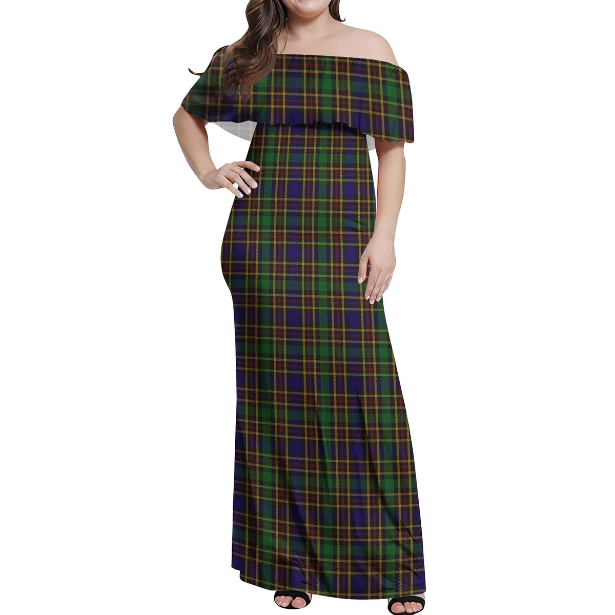 Vosko Tartan Off Shoulder Long Dress Women's Dress - Tartan Vibes Clothing