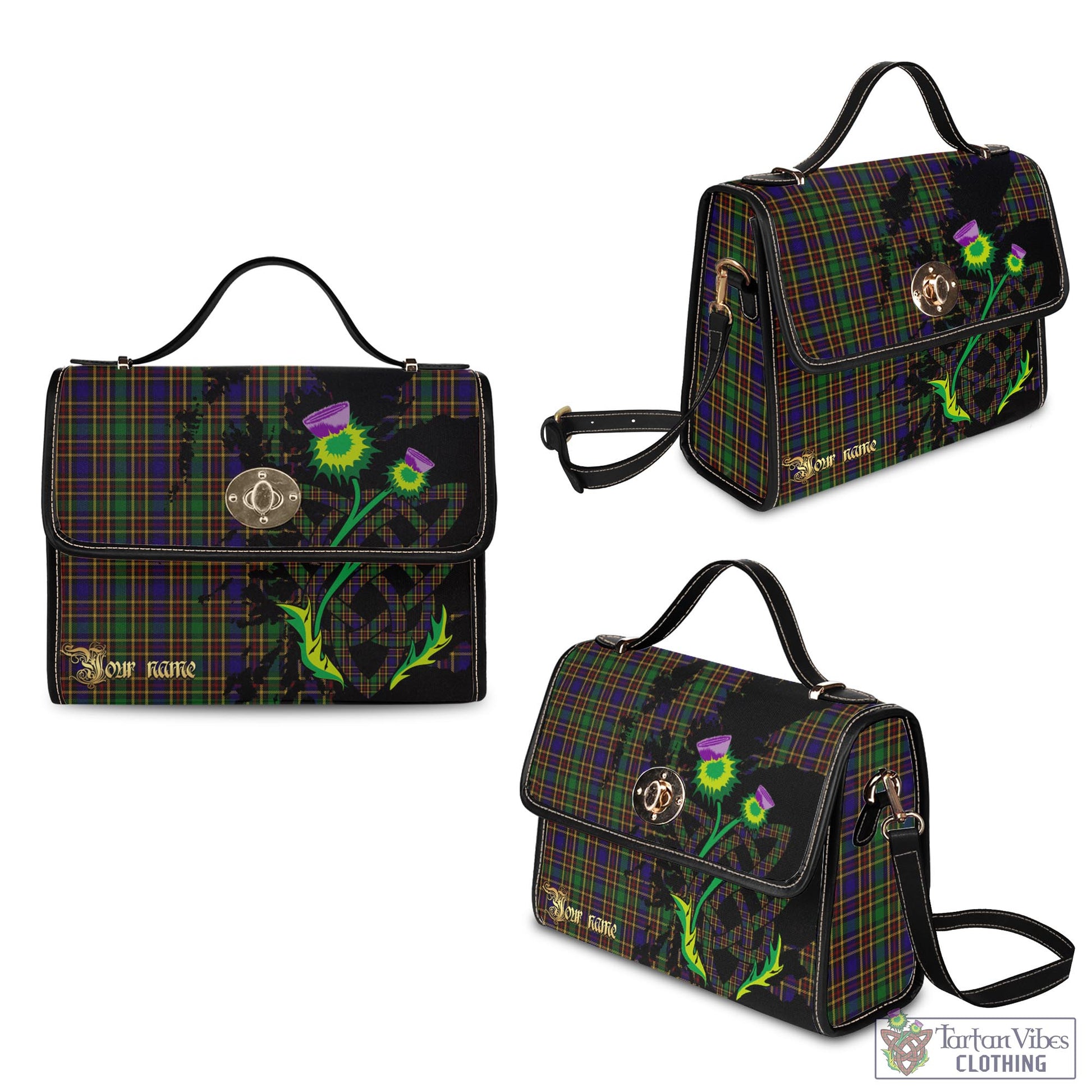 Tartan Vibes Clothing Vosko Tartan Waterproof Canvas Bag with Scotland Map and Thistle Celtic Accents